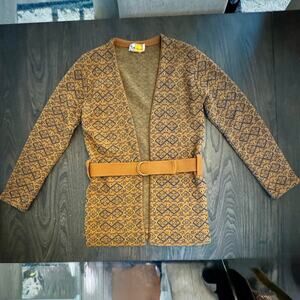 Vintage Ram California Creator Belted Geometric Knit Cardigan M